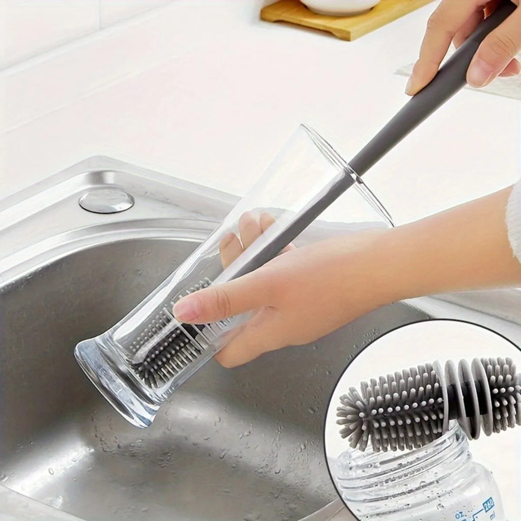 Reusable Bottle, Scratch Free Silicone Bottle Brush Cleaner, Dishwasher Safe, Grey Silicone Cup Brush Glass Cleaner Kitchen Cleaning Tool Long Handle Drink Bottle Glass Cup Cleaning Brush