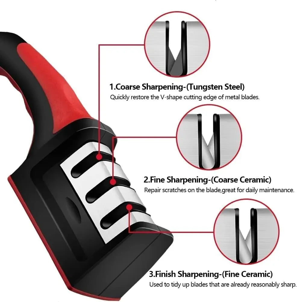 Kitchen Knife Sharpener Adjustable 4 in 1 Manual Knife & Scissor Sharpener | Professional Multi-Stage Blade Sharpening Tool | Universal Sharpening Stone for Kitchen Knives, Scissors & Blades | Durable Compact Knife Sharpener for Home & Professional Use