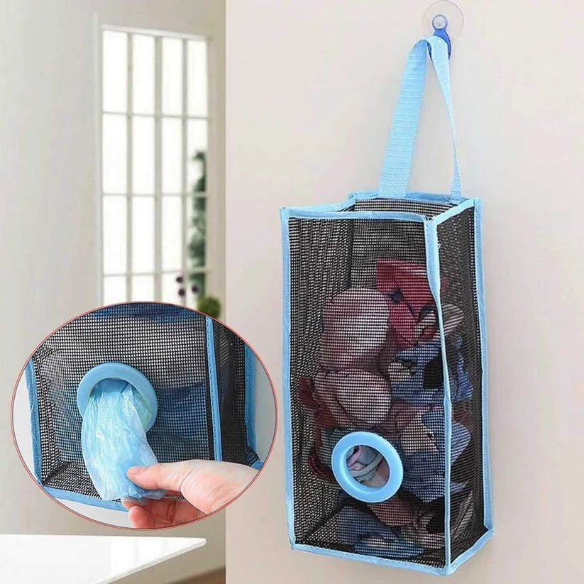 Plastic Bag Holder, Shopper Holder, Hanging Folding Mesh Garbage Bag , Transparent Grocery Bag Dispenser for Kitchen