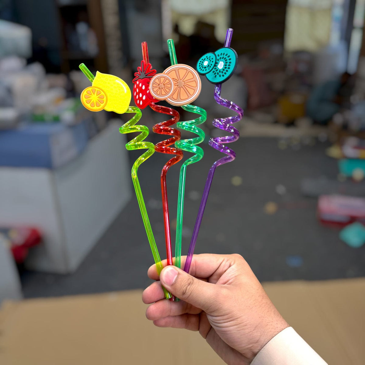 Big Size Cartoon Theme Cute Plastic Straw for Children, Reusable Straws for Drink Juice, Holiday, Party Decoration and Birthday Return Gifts (Multicolor) (Fruits)