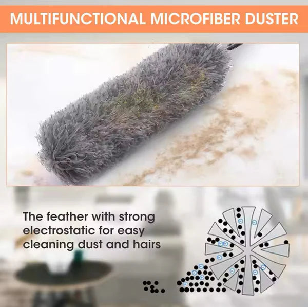Flexible Microfibre Long Rod Grey Duster