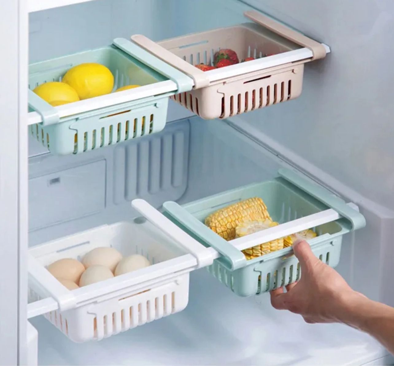 Adjustable Fridge & Kitchen Plastic Basket Food & Cutlery Storage Basket