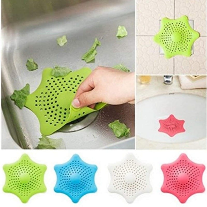 Silicone Sink Drain Drainer Filter Five-Pointed Sea Star Drain Cover, Kitchen Rubber Sink Strainer, Hair Catcher, Drain Protector, Shower Sink Stopper, Leakage Filter for Kitchen and Bathroom