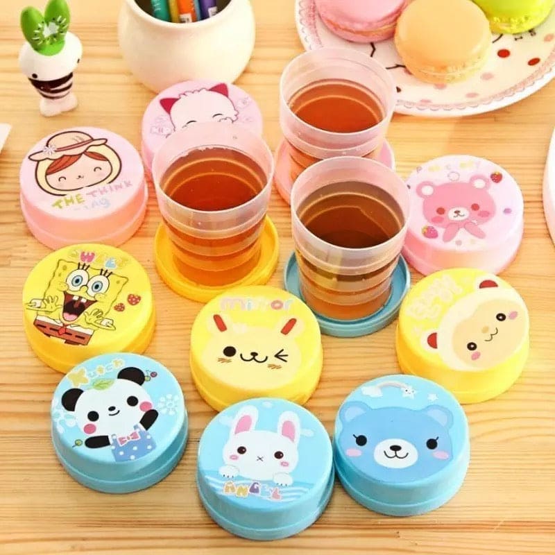 Portable Folding Collapsible Magic Cup Folding Glass Portable Folding Collapsible Magic Cup Folding Glass | Folding Magic Cup For Kids | Cartoon Printed Plastic Foldable Magic Cup For Boys & Girls