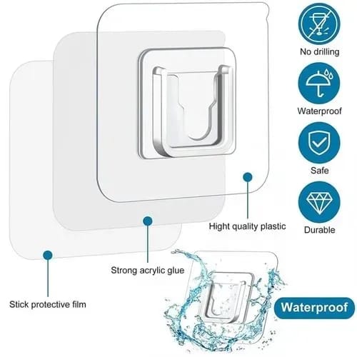 Double sided adhesive wall hook , Wall Hooks , Double Wall Hooks , Suction Hook , stick hook , Wall-Sticking Hooks Without Punching and Nails, Waterproof and Oil-Proof, Heavy-Duty Self-Adhesive Hooks for Bathroom and Kitchen (Pack of 1)