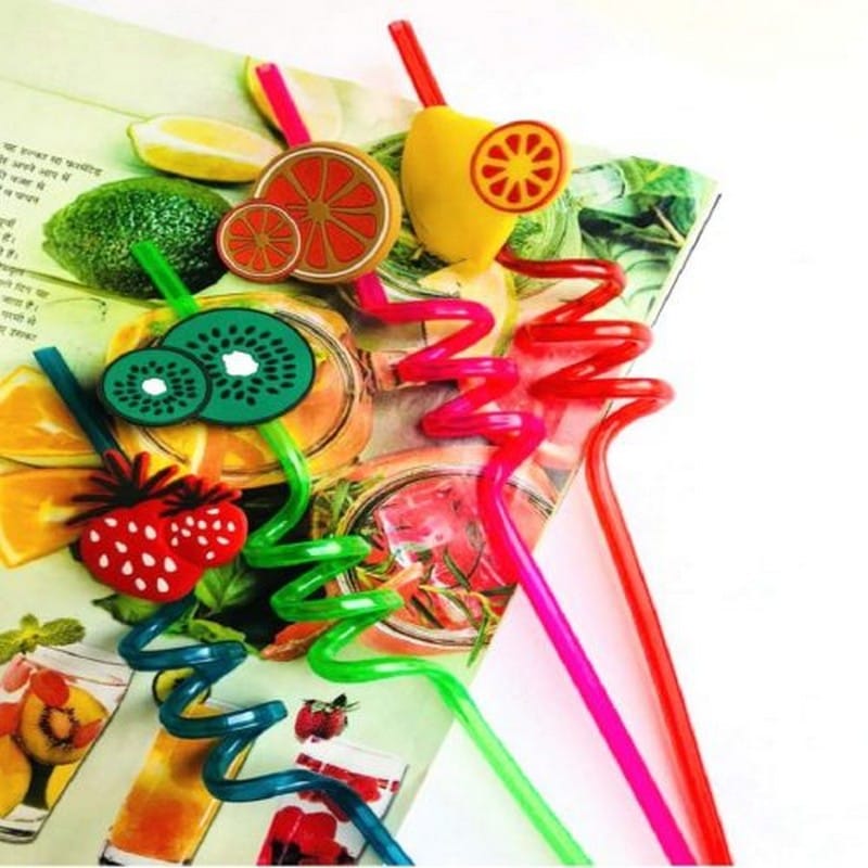 Big Size Cartoon Theme Cute Plastic Straw for Children, Reusable Straws for Drink Juice, Holiday, Party Decoration and Birthday Return Gifts (Multicolor) (Fruits)