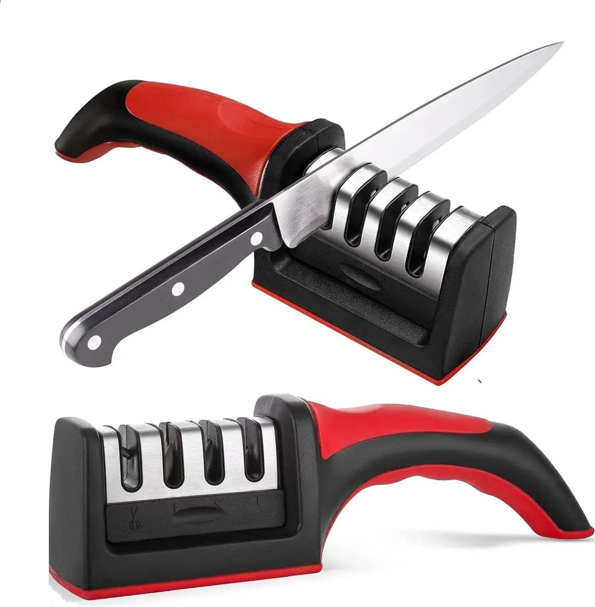 Kitchen Knife Sharpener Adjustable 4 in 1 Manual Knife & Scissor Sharpener | Professional Multi-Stage Blade Sharpening Tool | Universal Sharpening Stone for Kitchen Knives, Scissors & Blades | Durable Compact Knife Sharpener for Home & Professional Use