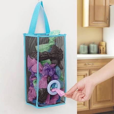 Plastic Bag Holder, Shopper Holder, Hanging Folding Mesh Garbage Bag , Transparent Grocery Bag Dispenser for Kitchen