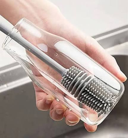 Reusable Bottle, Scratch Free Silicone Bottle Brush Cleaner, Dishwasher Safe, Grey Silicone Cup Brush Glass Cleaner Kitchen Cleaning Tool Long Handle Drink Bottle Glass Cup Cleaning Brush