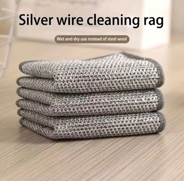 Pack of 10 Magic Dishcloth Wire Cleaning Cloths | Thickened Double & Sigle Sided Dishwashing Rags | Silver Kitchen Pot Washing Towels | Metal Steel Wire Rags Alternative | Non-Scratch Multipurpose Reusable Cleaning Cloths for Dishes, Sinks, Counters