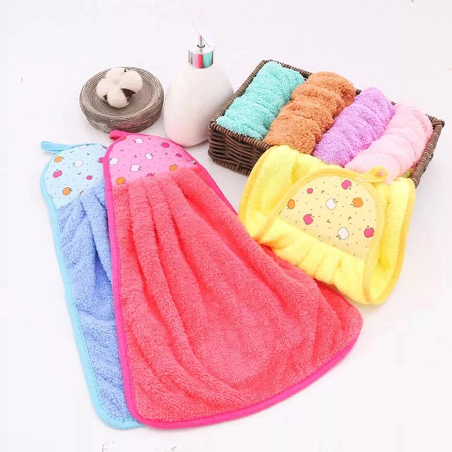 Kitchen Hanging Hand Towel Soft Absorbent Microfiber Washcloth for Dish Drying Quick-Dry Bathroom Face Napkin Reusable Wipe Hook Loop Cloth for Sink Cabinet Fridge Handle Cute Animal Design Cleaning Accessory (Random Color)