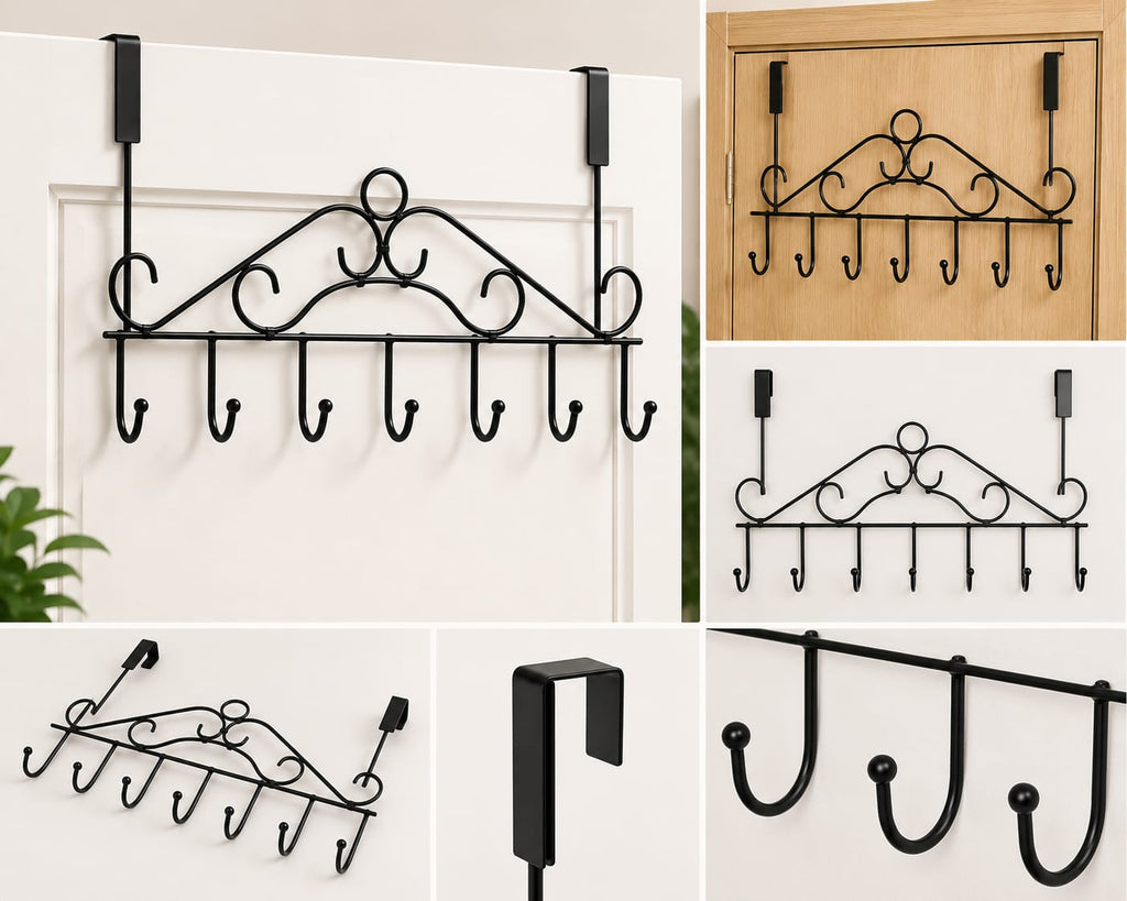 Over Door Metal Hanger Stand With 7 Hooks Kitchen Accessories Bedroom And Bathroom, Hanging Clothes Organizer Stand Rack