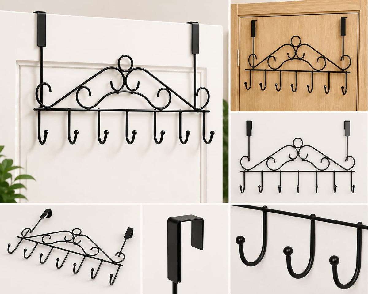Over Door Metal Hanger Stand With 7 Hooks Kitchen Accessories Bedroom And Bathroom, Hanging Clothes Organizer Stand Rack