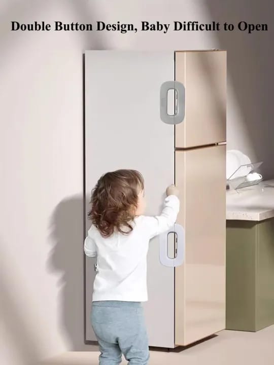 PREMIUM QUALITY POWERFUL Fridge Lock Adhesive Self Locking Child Safety Door Locks Refrigerator Door Lock with Double Press Unlock Baby Safety & Food Protection