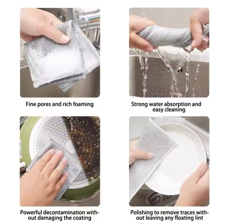 Pack of 10 Magic Dishcloth Wire Cleaning Cloths | Thickened Double & Sigle Sided Dishwashing Rags | Silver Kitchen Pot Washing Towels | Metal Steel Wire Rags Alternative | Non-Scratch Multipurpose Reusable Cleaning Cloths for Dishes, Sinks, Counters