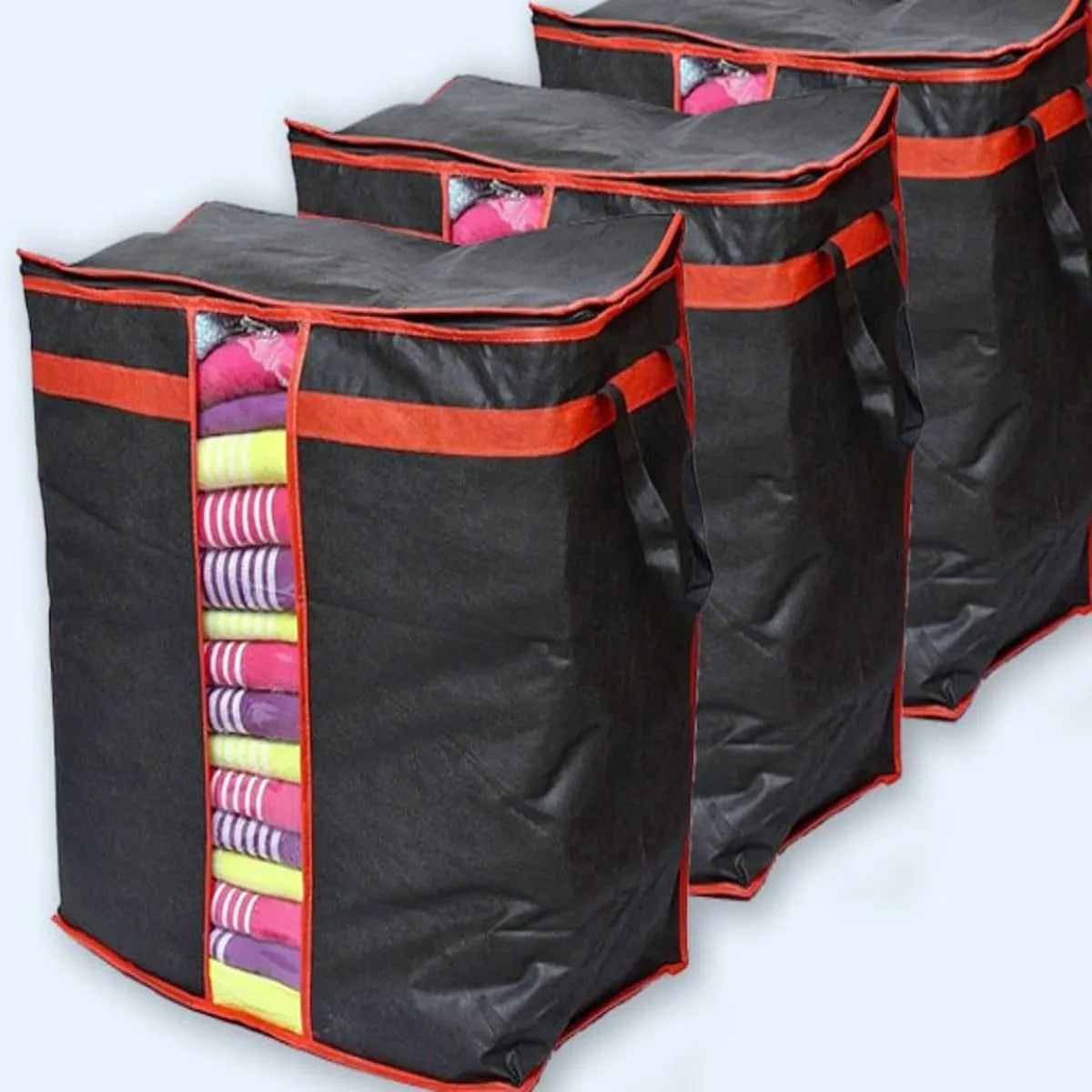 Pack Of 3 New Waterproof Home Storage Foldable Bag 100 GM Oxford Cloth Bedding Suits Pillows Organizer Zipper Bag