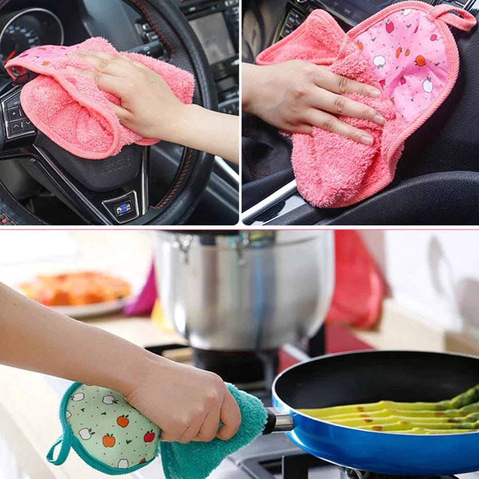 Kitchen Hanging Hand Towel Soft Absorbent Microfiber Washcloth for Dish Drying Quick-Dry Bathroom Face Napkin Reusable Wipe Hook Loop Cloth for Sink Cabinet Fridge Handle Cute Animal Design Cleaning Accessory (Random Color)